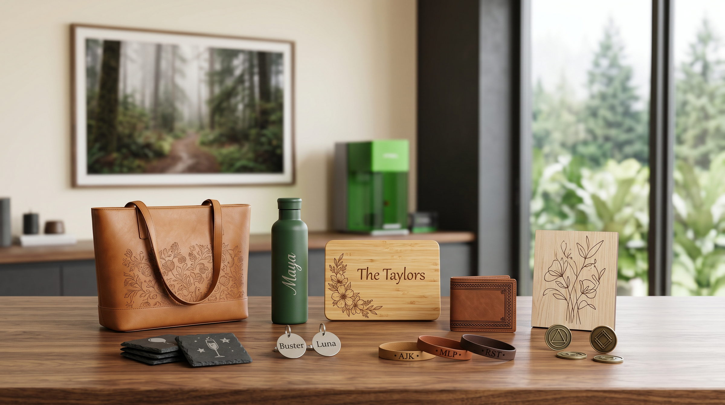 Laser-engraved custom pieces by True Beauty Designs